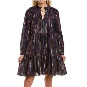 Roller Rabbit Janni Rainbow Lurex Tiered Dress Size‎ M Dark Navy Striped $198